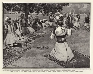 Wij gaan bidden, de Ontvangst van het Nieuws van de Ziekte van de Koning door het Indiase Contingent